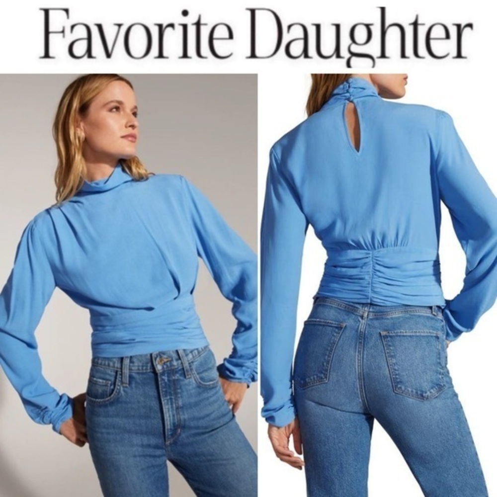 FAVORITE DAUGHTER Blue The Ingrid Cowl Neck Peplum Top sz L NWT 218$